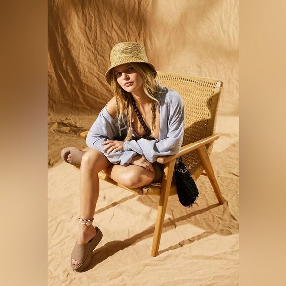 Free People Harbor Flatform Sandal Tan Chuky Slide - Picture 1 of 6